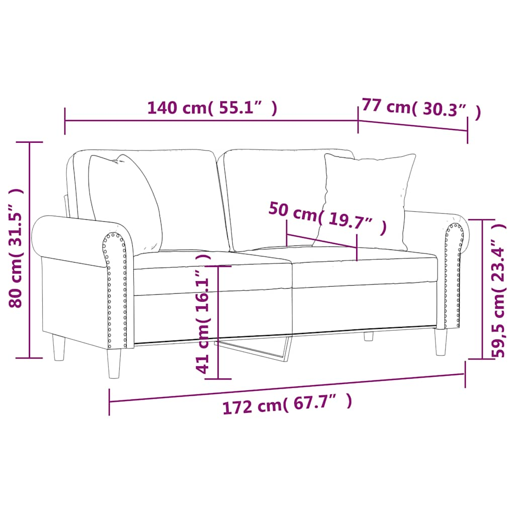 2-sits soffa med prydnadskuddar vinröd 140 cm konstläder