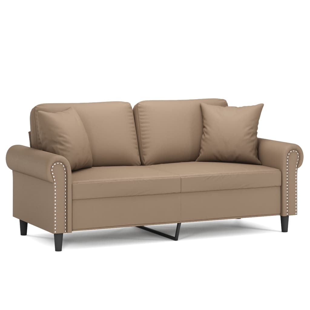 2-sits soffa med prydnadskuddar cappuccino 140 cm konstläder