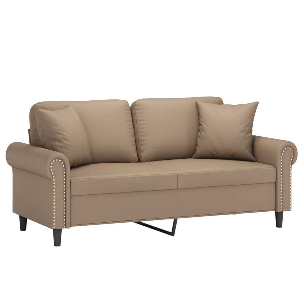 2-sits soffa med prydnadskuddar cappuccino 140 cm konstläder