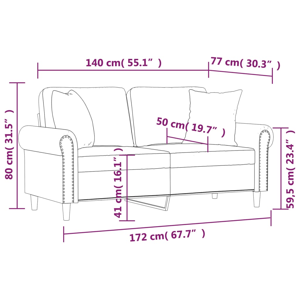 2-sits soffa med prydnadskuddar cappuccino 140 cm konstläder