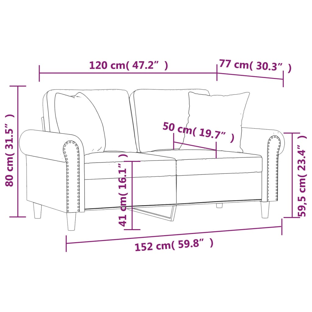 2-sitssoffa med prydnadskuddar ljusgrå 120 cm sammet