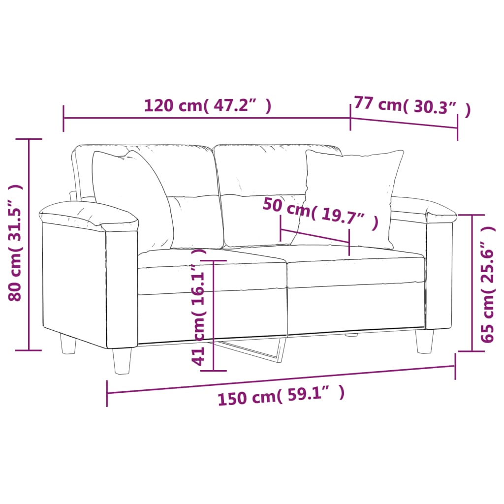 2-sitssoffa med prydnadskuddar ljusgrå 120 cm mikrofibertyg