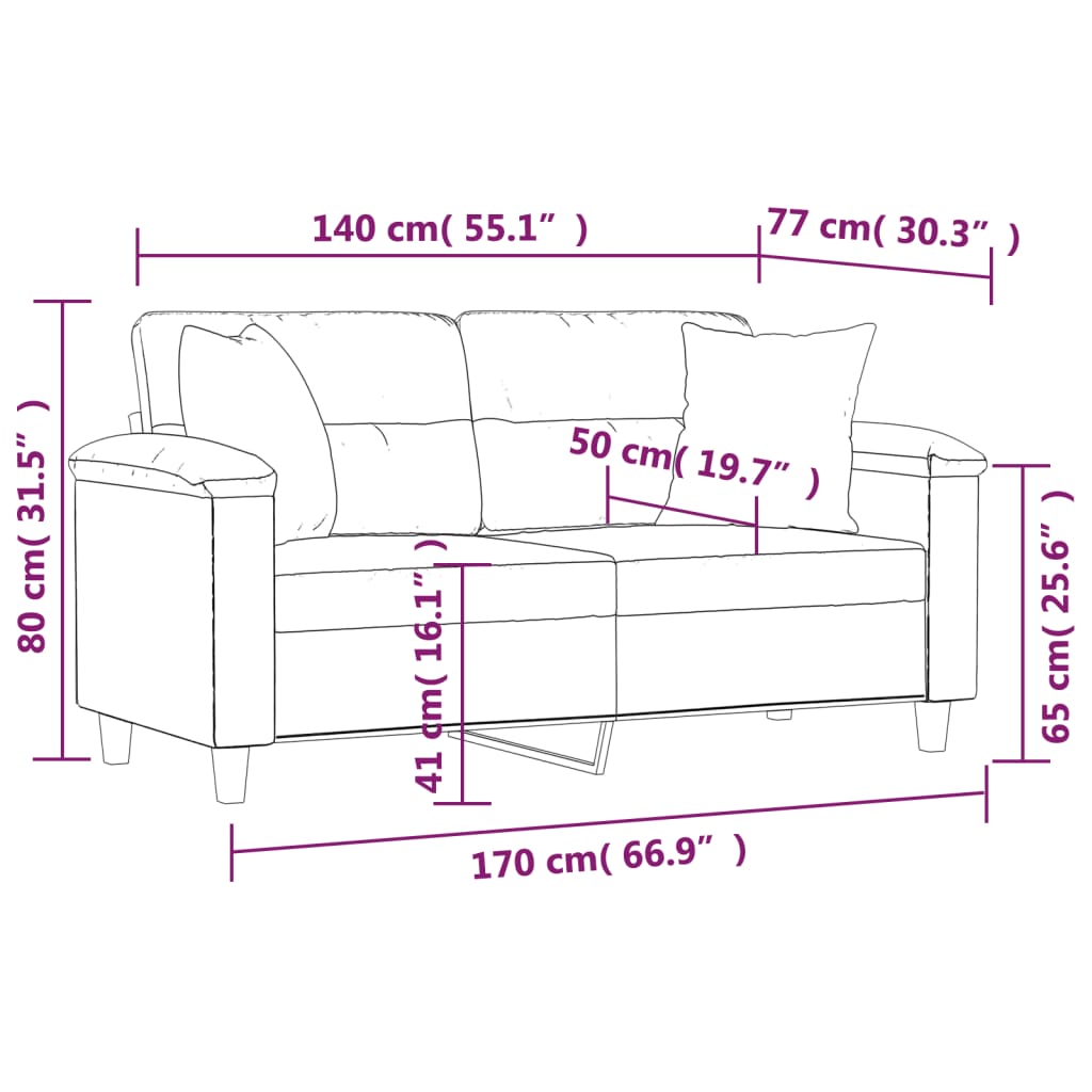 2-sitssoffa med prydnadskuddar ljusgrå 140 cm mikrofibertyg