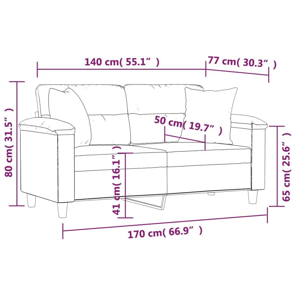 2-sitssoffa med prydnadskuddar mörkgrå 140 cm mikrofibertyg