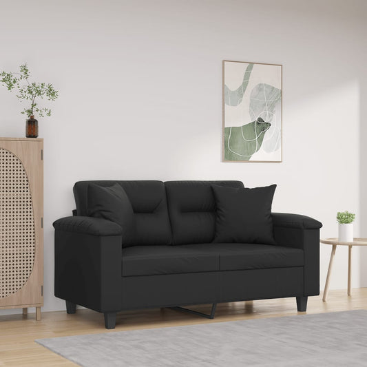 2-sits soffa med prydnadskuddar svart 120 cm konstläder