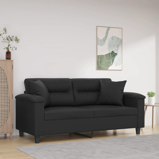 2-sits soffa med prydnadskuddar svart 140 cm konstläder