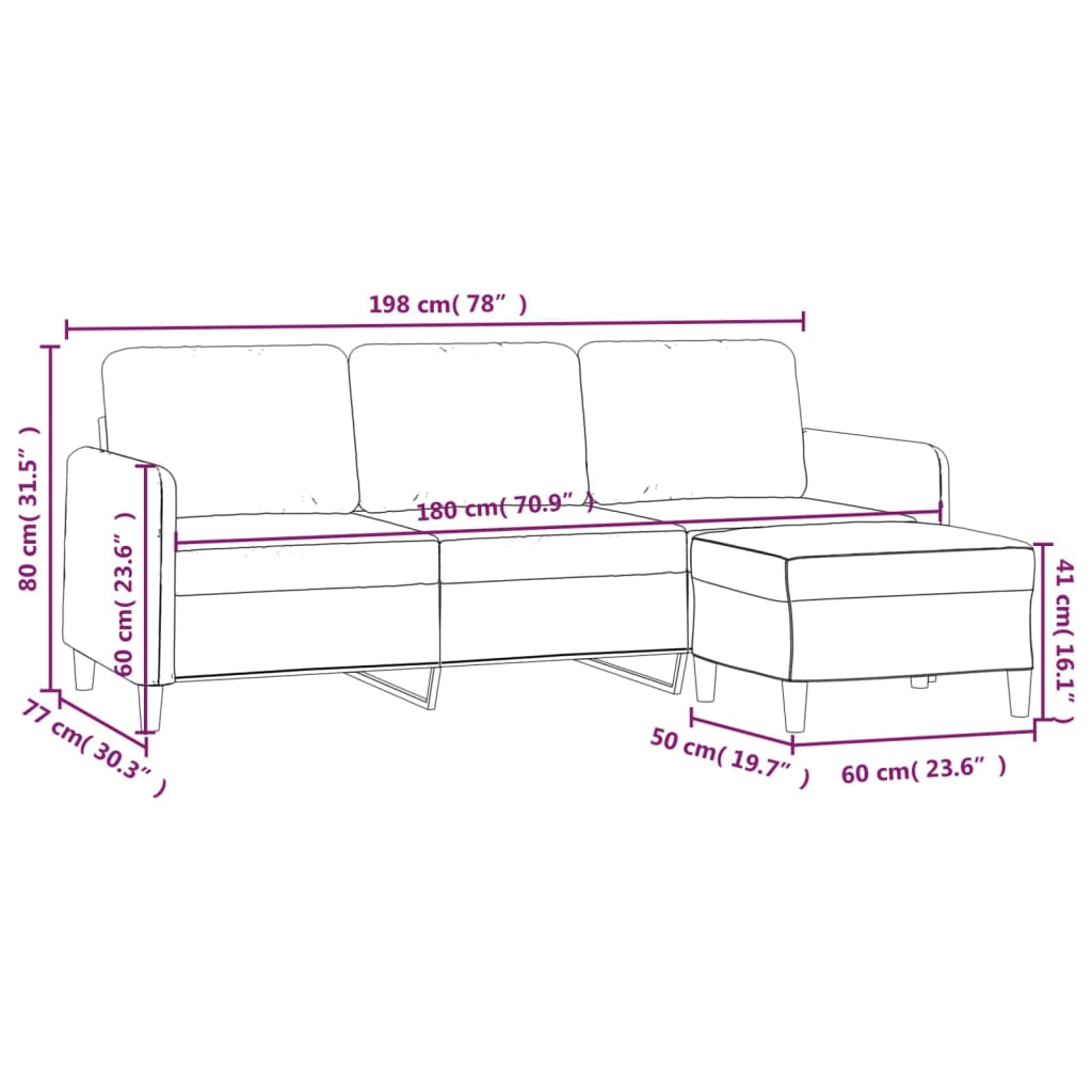 3-sitssoffa med fotpall Ljusgul 180 cm tyg