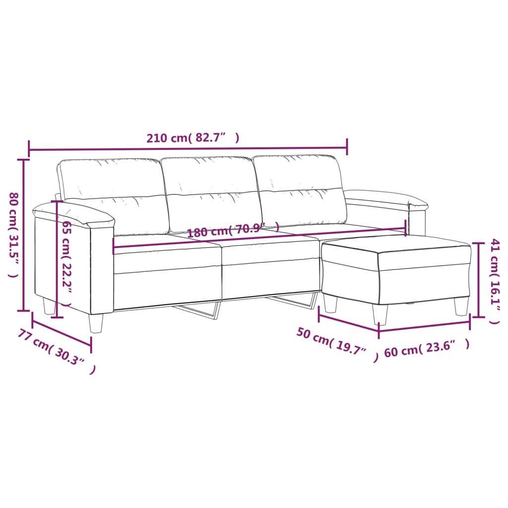 3-sitssoffa med fotpall mörkgrå 180 cm mikrofibertyg