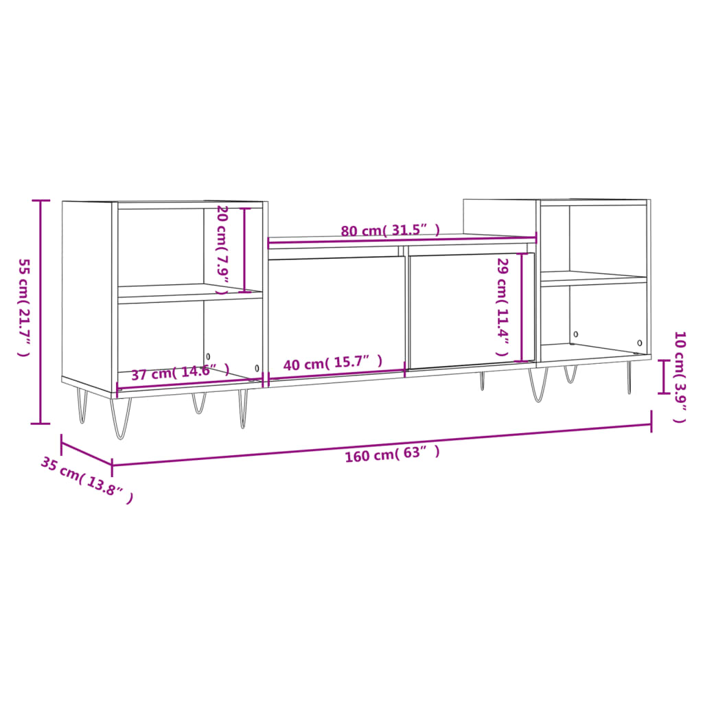 Tv-bänk vit 160x35x55 cm konstruerat trä