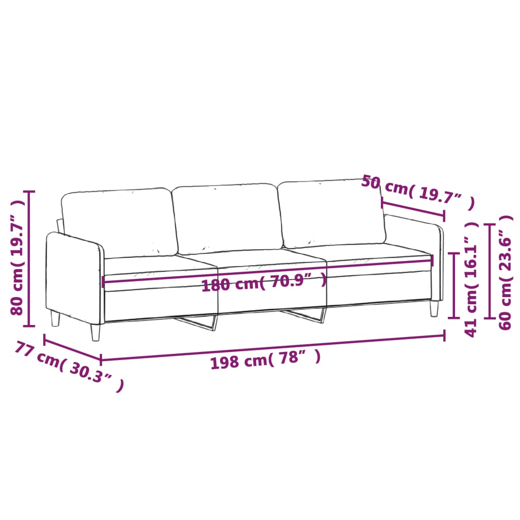 3-sitssoffa ljusgrå 180 cm tyg