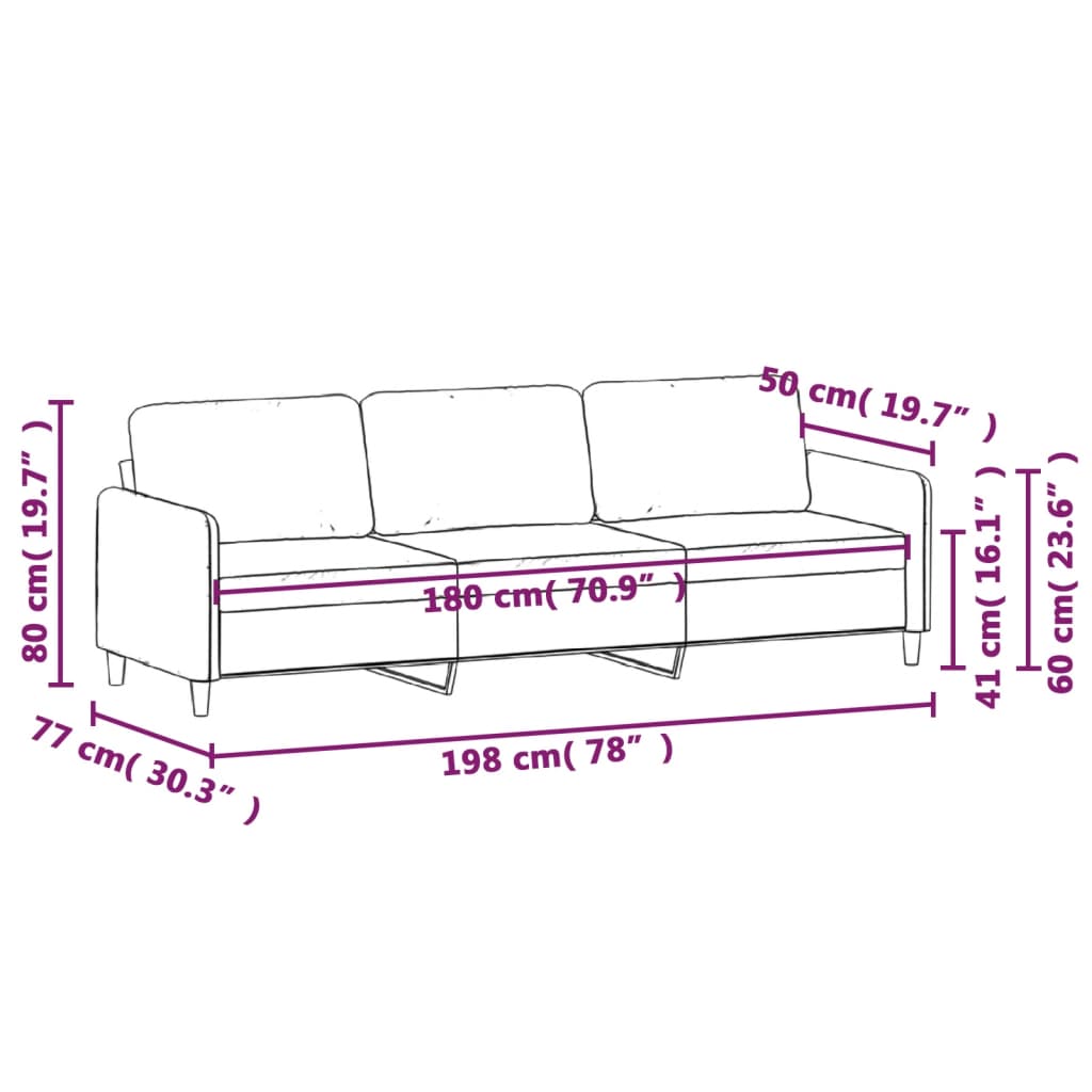 3-sitssoffa gräddvit 180 cm tyg