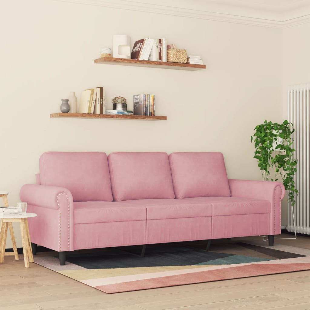 3-sitssoffa rosa 180 cm sammet