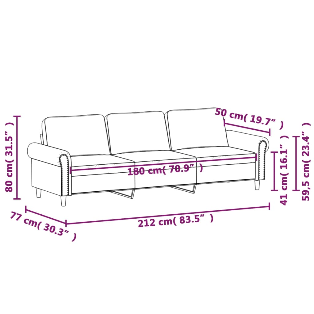 3-sitssoffa vinröd 180 cm sammet