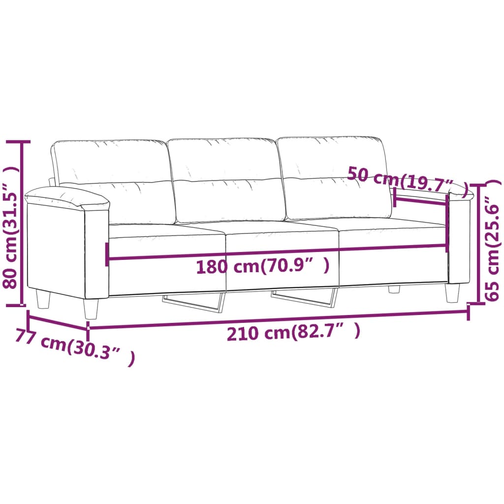 3-sitssoffa Mörkgrå 180 cm mikrofibertyg