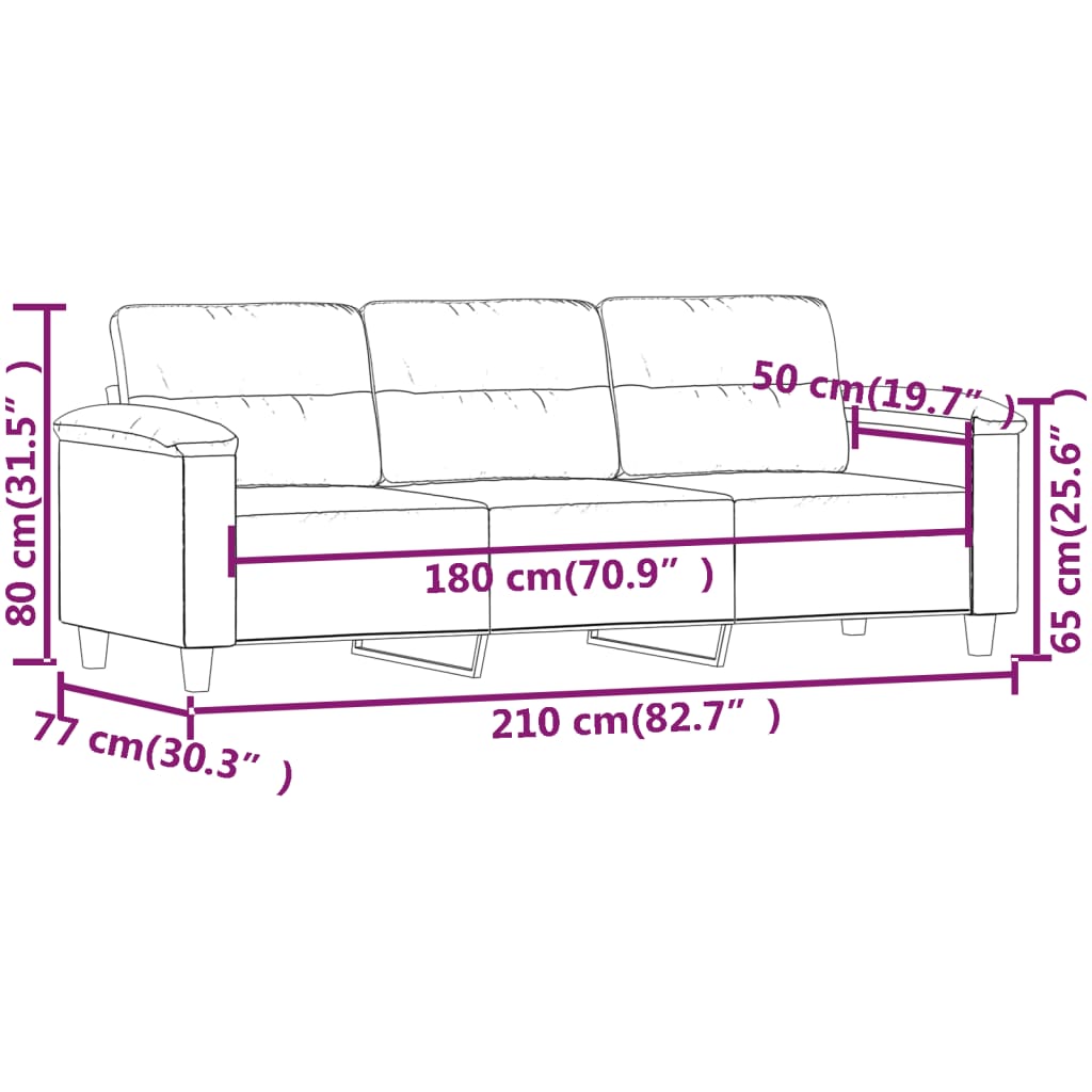 3-sitssoffa svart 180 cm mikrofibertyg