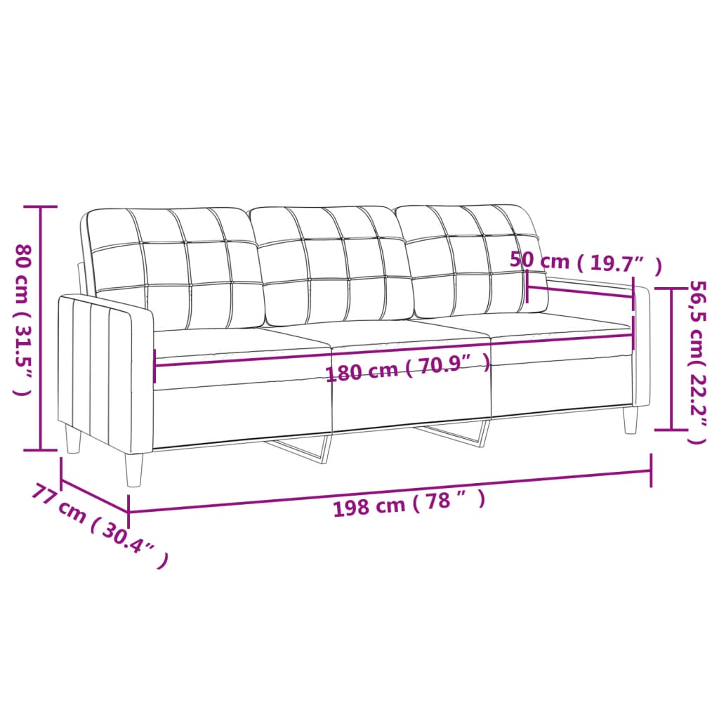 3-sitssoffa svart 180 cm tyg