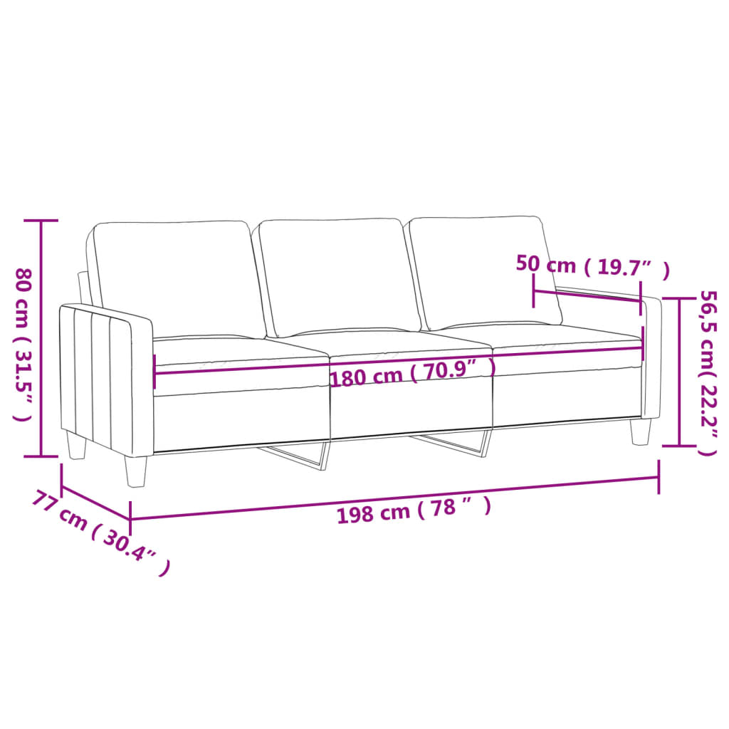 3-sitssoffa gräddvit 180 cm konstläder