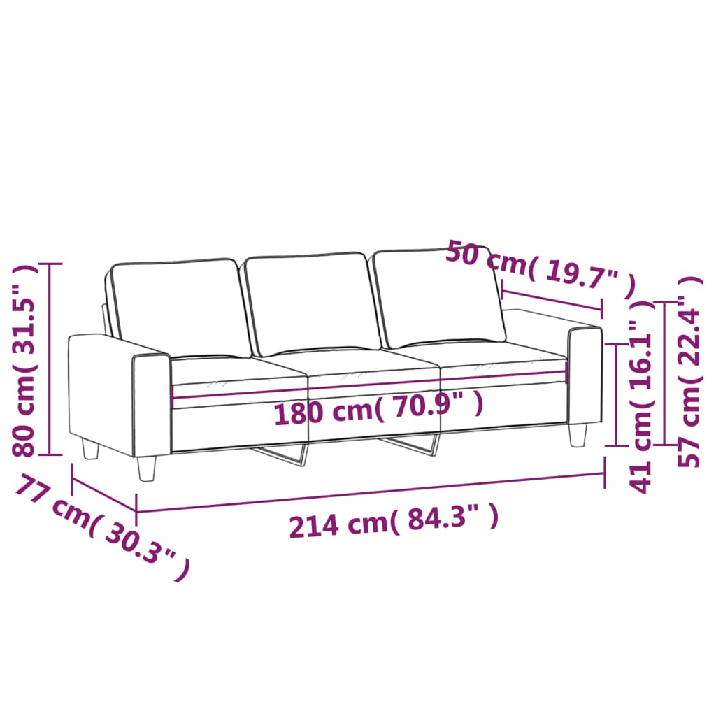 3-sitssoffa vinröd 180 cm tyg