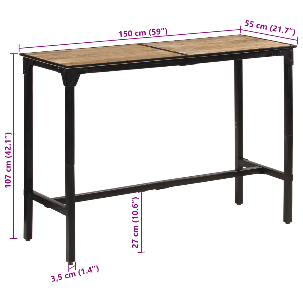 Barbord 150x55x107 cm massivt grovt mangoträ