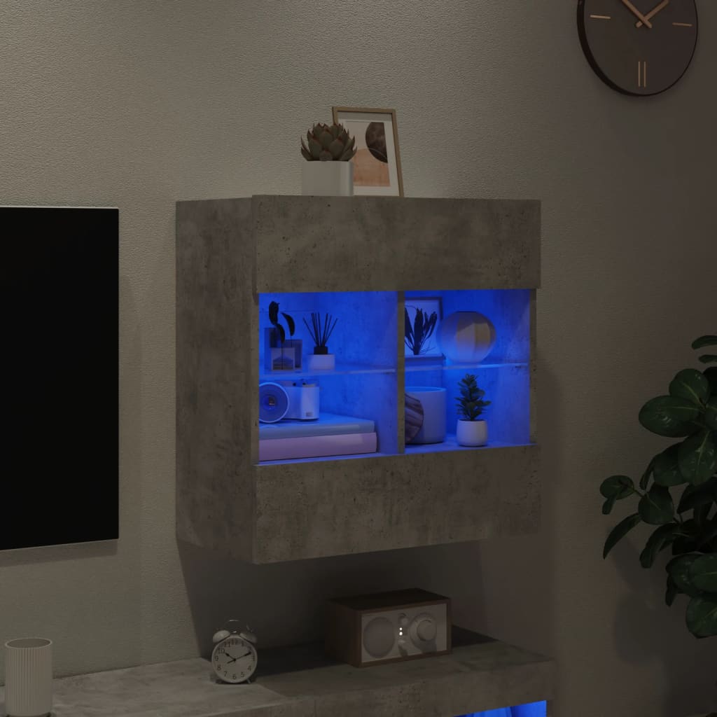 Väggmonterad tv-bänk LED betonggrå 58,5x30x60,5 cm