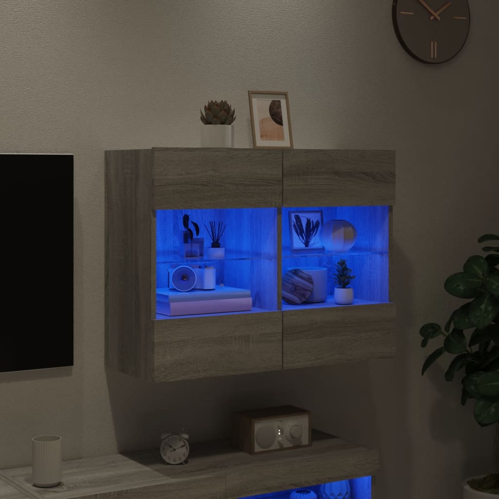 Väggmonterad tv-bänk LED grå sonoma 78,5x30x60,5 cm