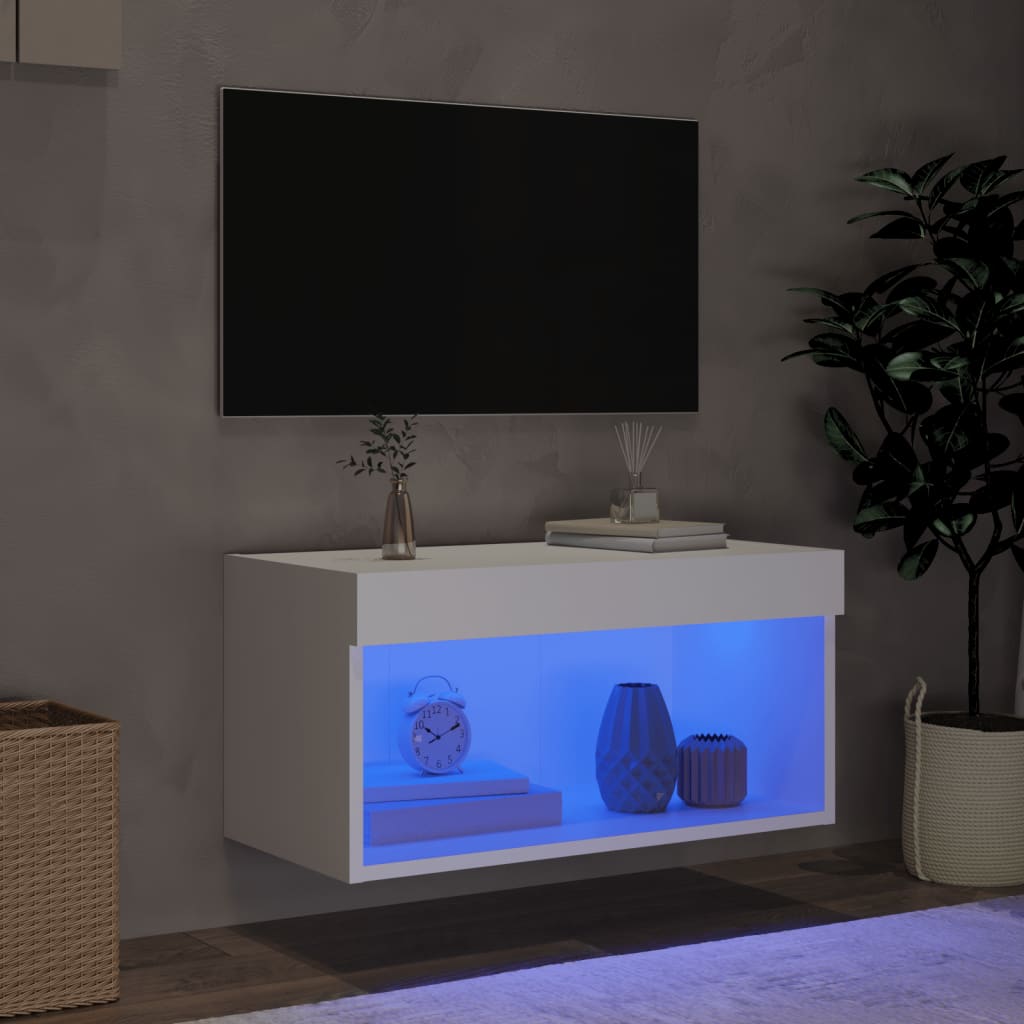 TV-bänk med LED-belysning vit 60x30x30 cm