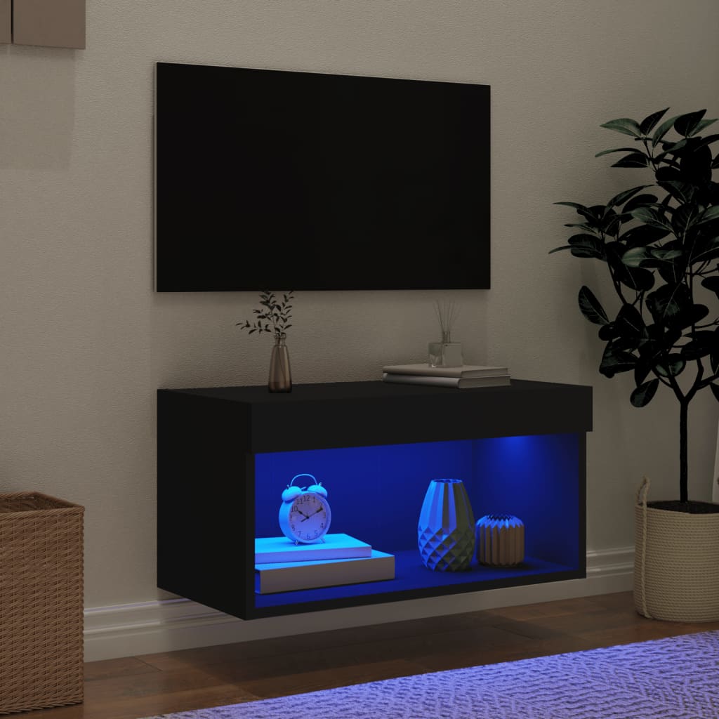 Tv-bänk med LED-belysning svart 60x30x30 cm