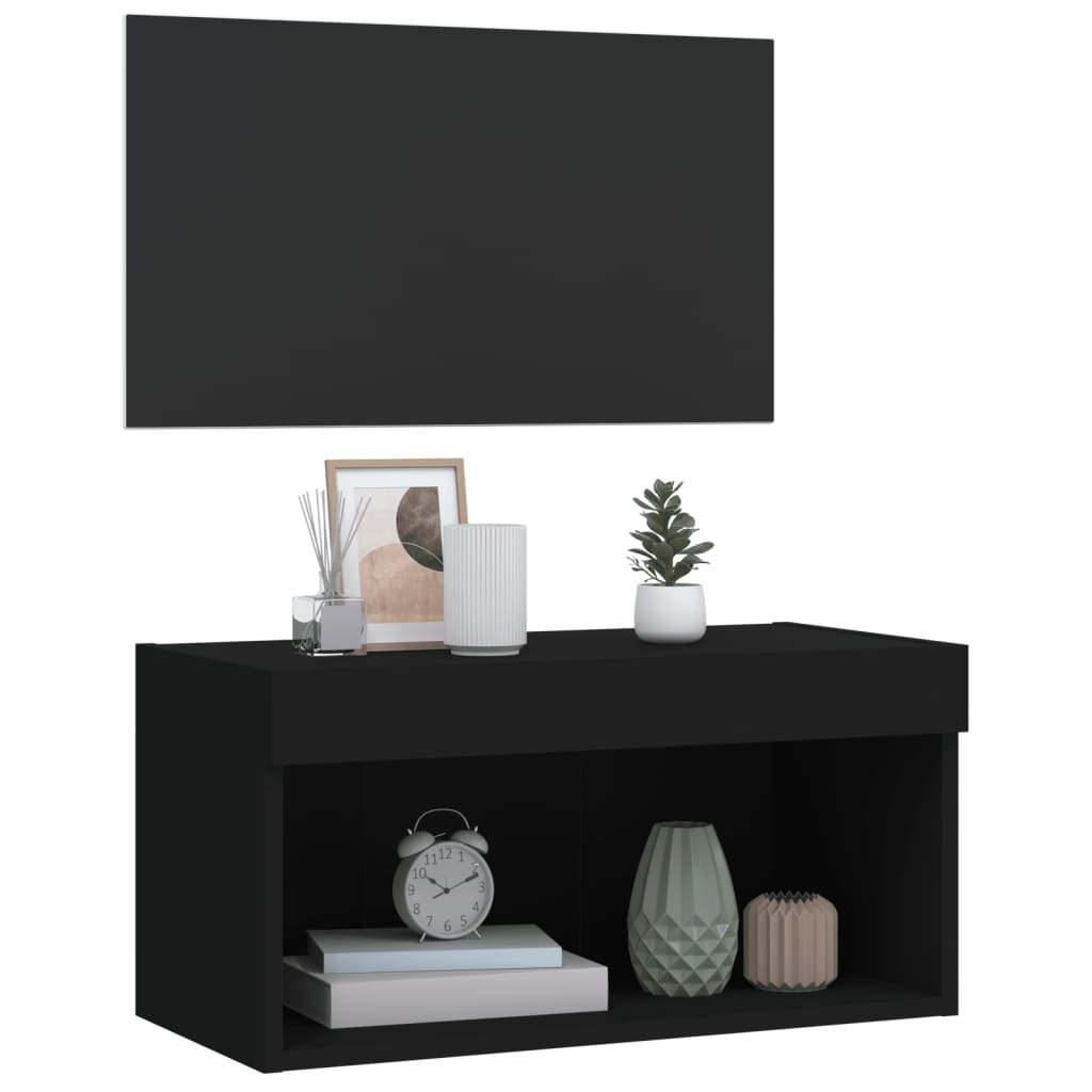 Tv-bänk med LED-belysning svart 60x30x30 cm