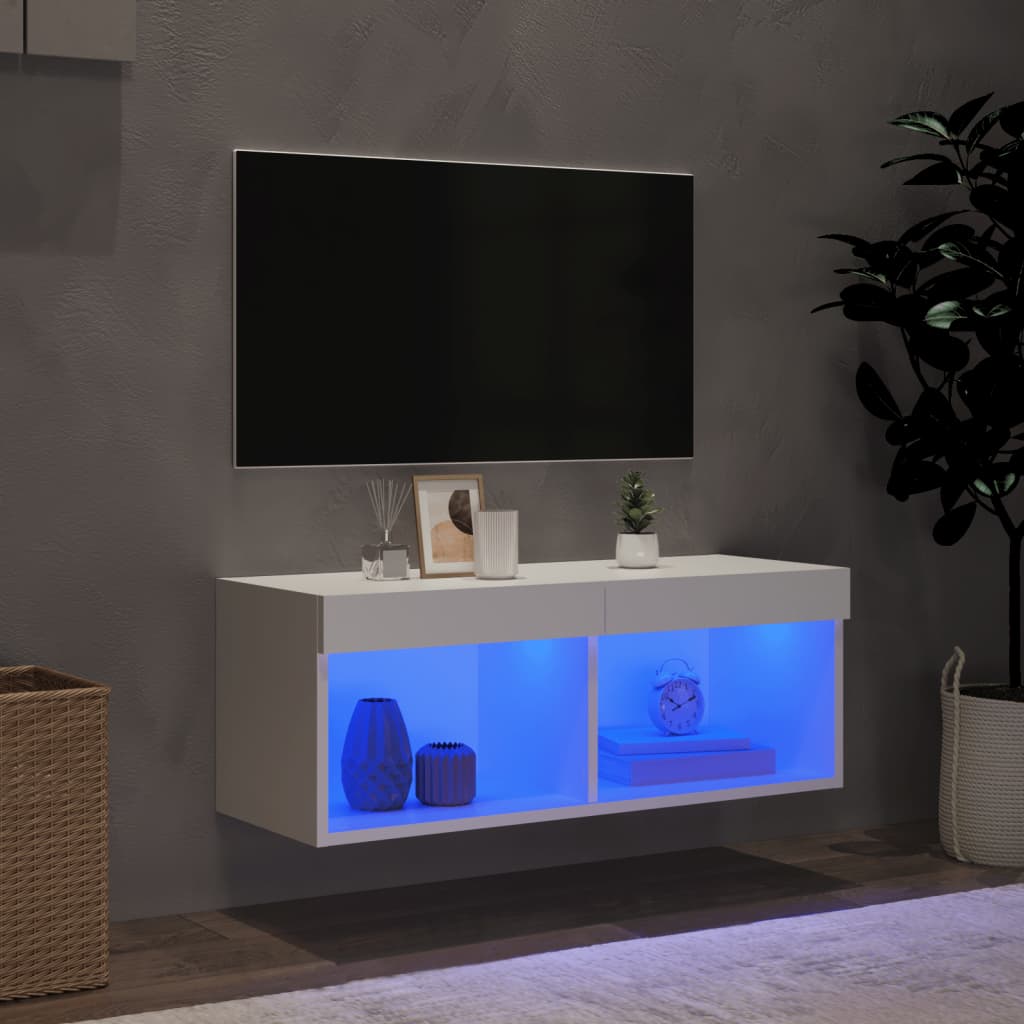 Tv-bänk med LED-belysning vit 80x30x30 cm