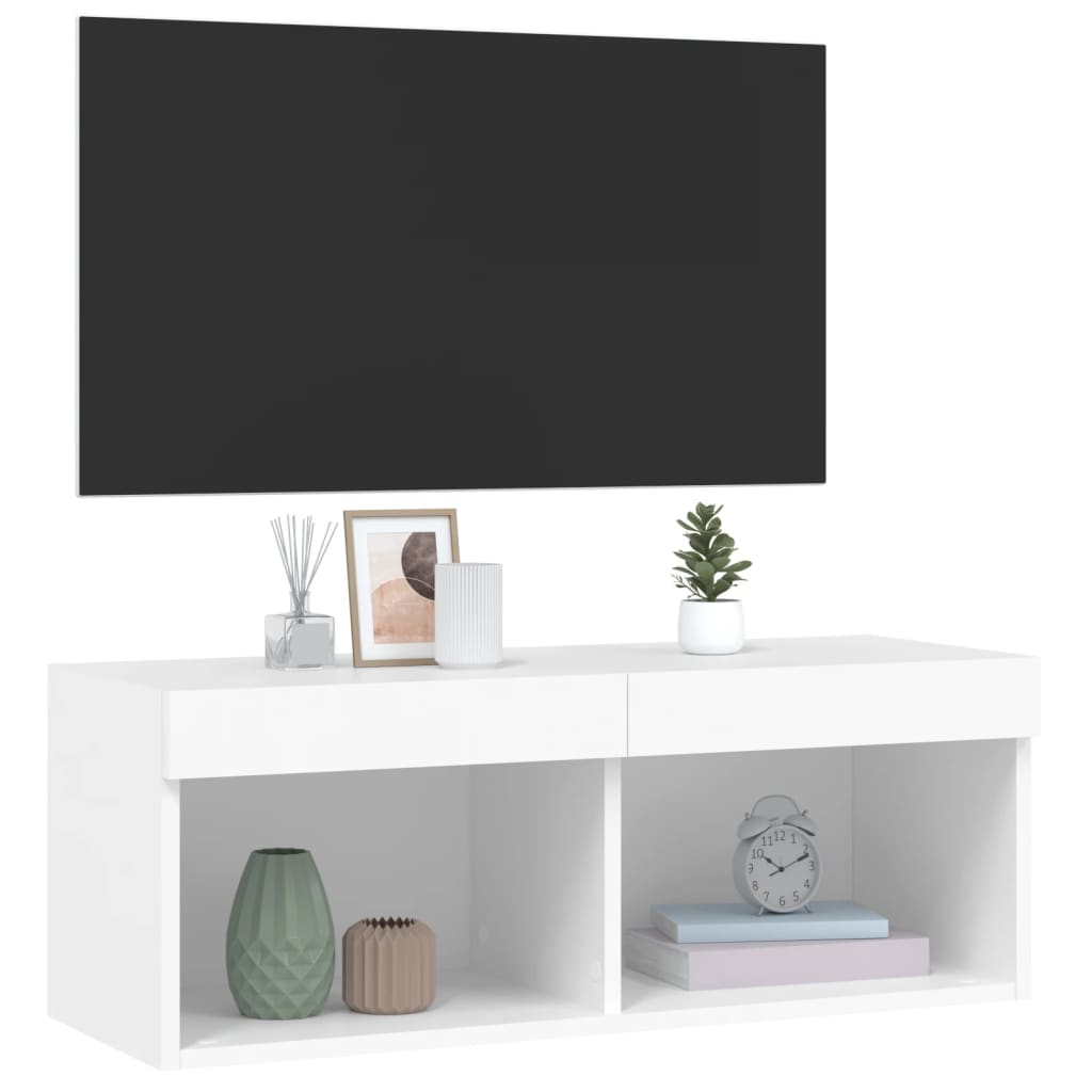 Tv-bänk med LED-belysning vit 80x30x30 cm