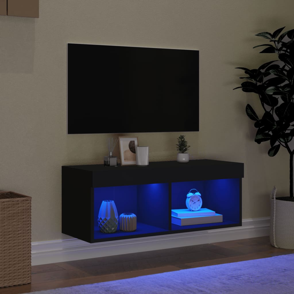 Tv-bänk med LED-belysning svart 80x30x30 cm