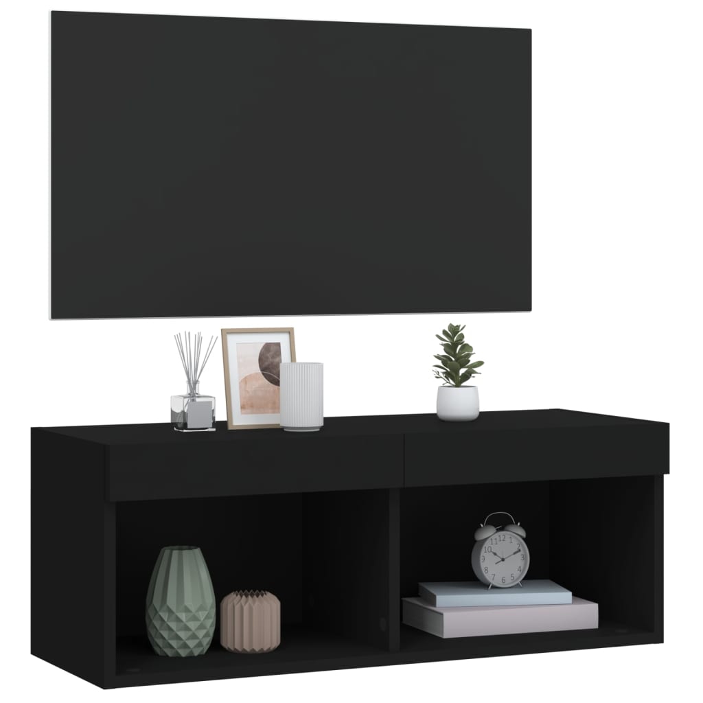 Tv-bänk med LED-belysning svart 80x30x30 cm