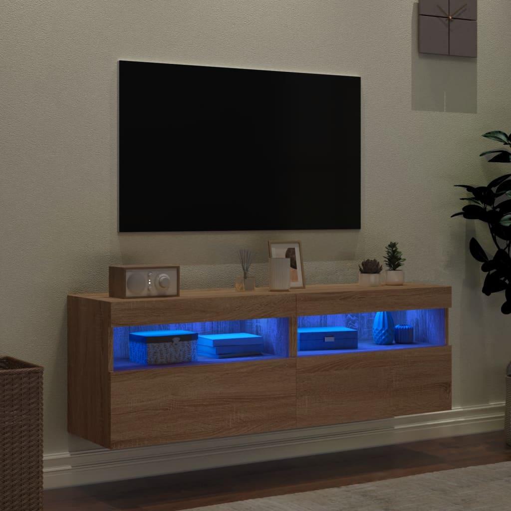 Väggmonterad tv-bänk LED 2 st sonoma-ek 60x30x40 cm