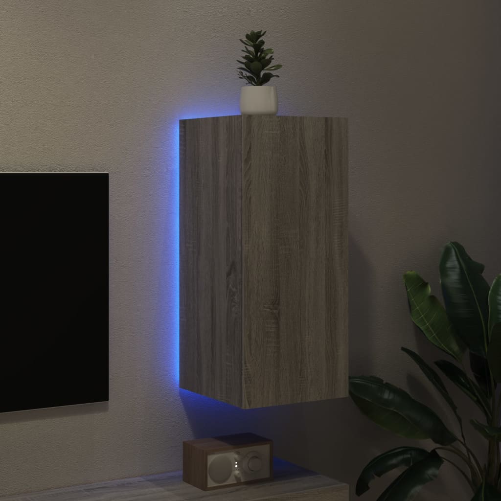 Väggmonterad tv-bänk LED grå sonoma 30,5x35x70 cm