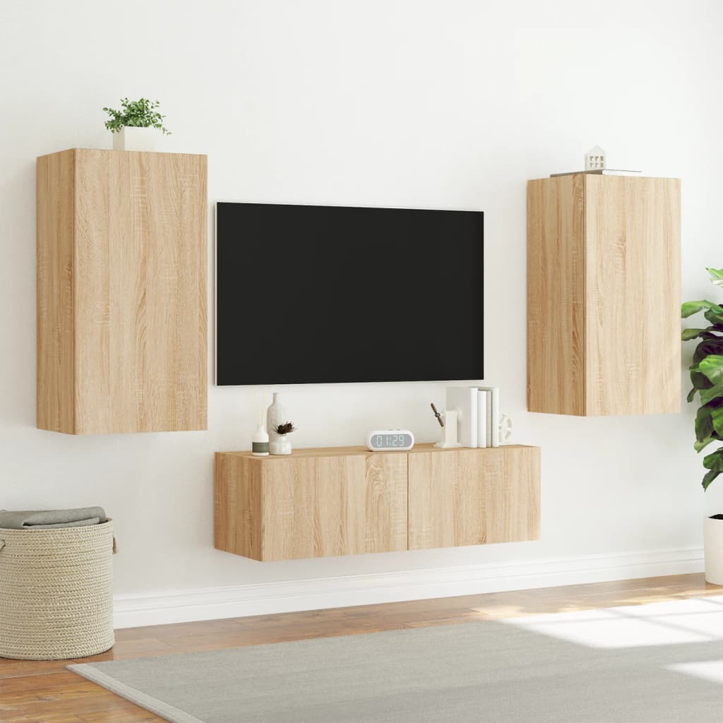 Väggmonterad tv-bänk LED sonoma-ek 40,5x35x80 cm