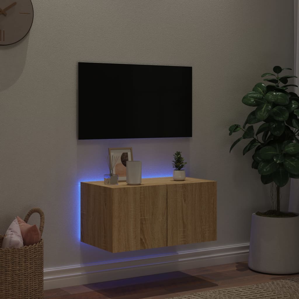 Väggmonterad tv-bänk LED sonoma-ek 60x35x31 cm