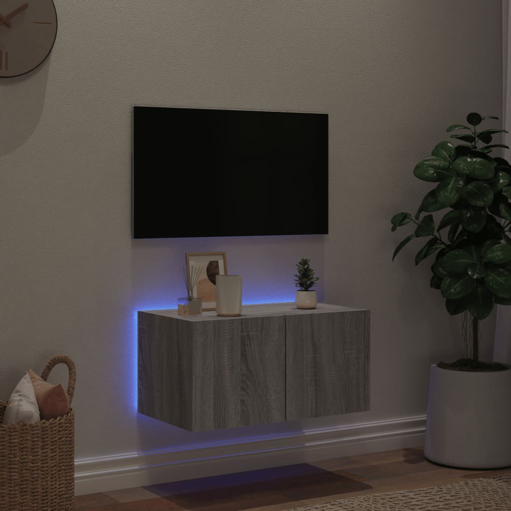 Väggmonterad tv-bänk LED grå sonoma 60x35x31 cm