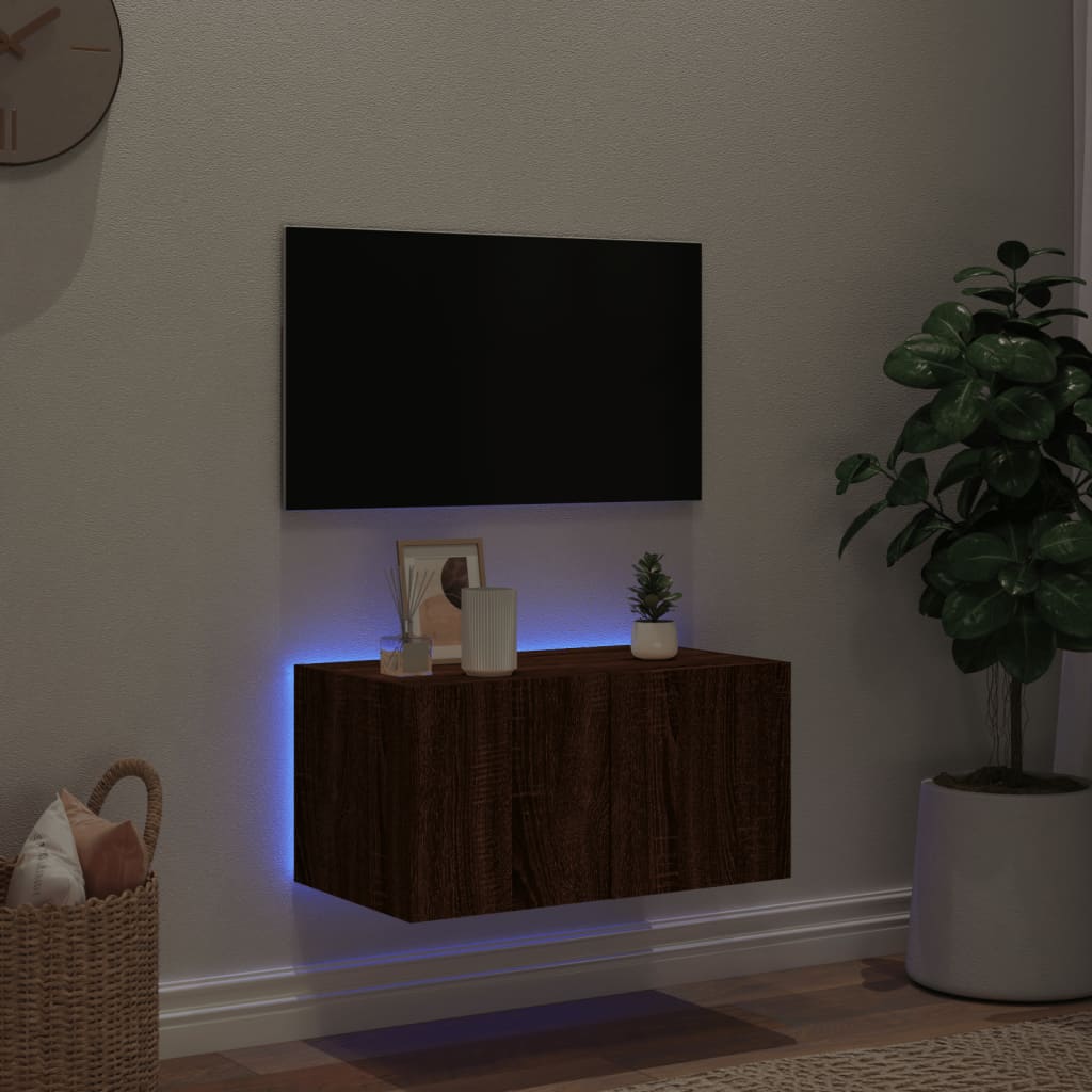 Väggmonterad tv-bänk LED brun ek 60x35x31 cm