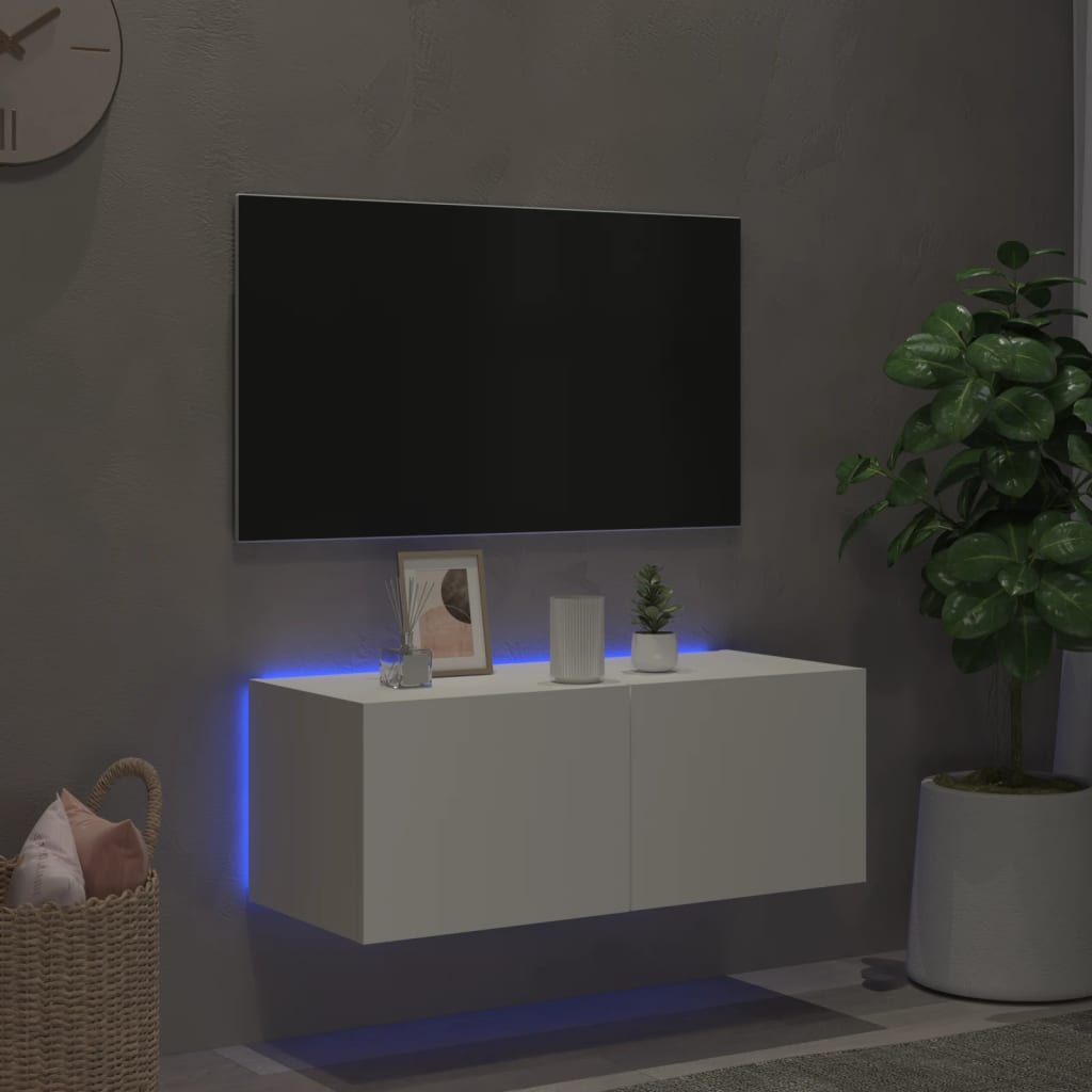 Väggmonterad tv-bänk LED vit 80x35x31 cm