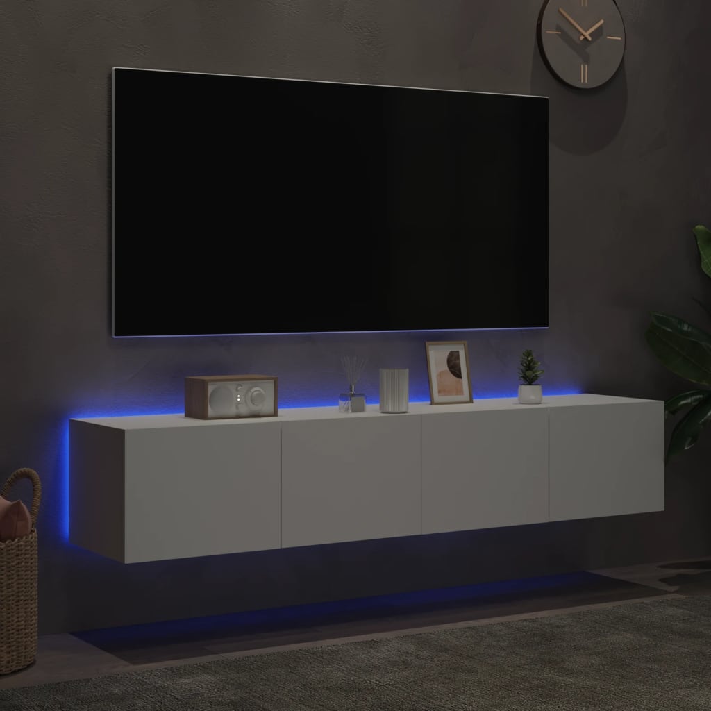 Väggmonterad tv-bänk LED 2 st vit 80x35x31 cm