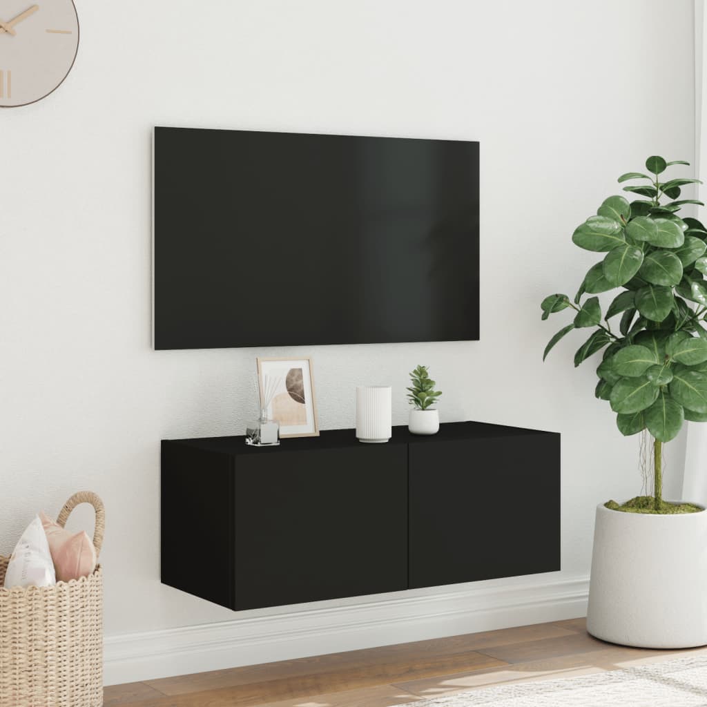 Väggmonterad tv-bänk LED svart 80x35x31 cm