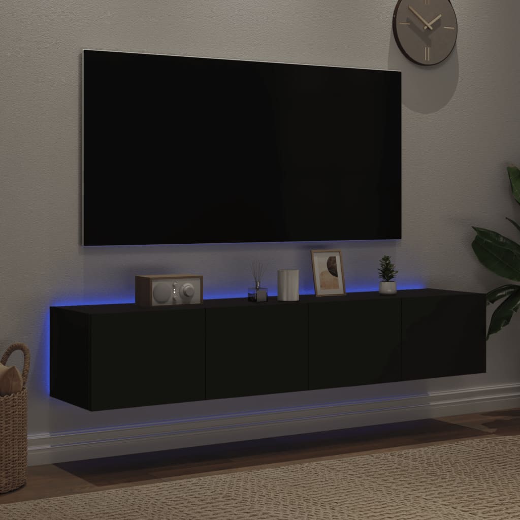 Väggmonterad tv-bänk LED 2 st svart 80x35x31 cm