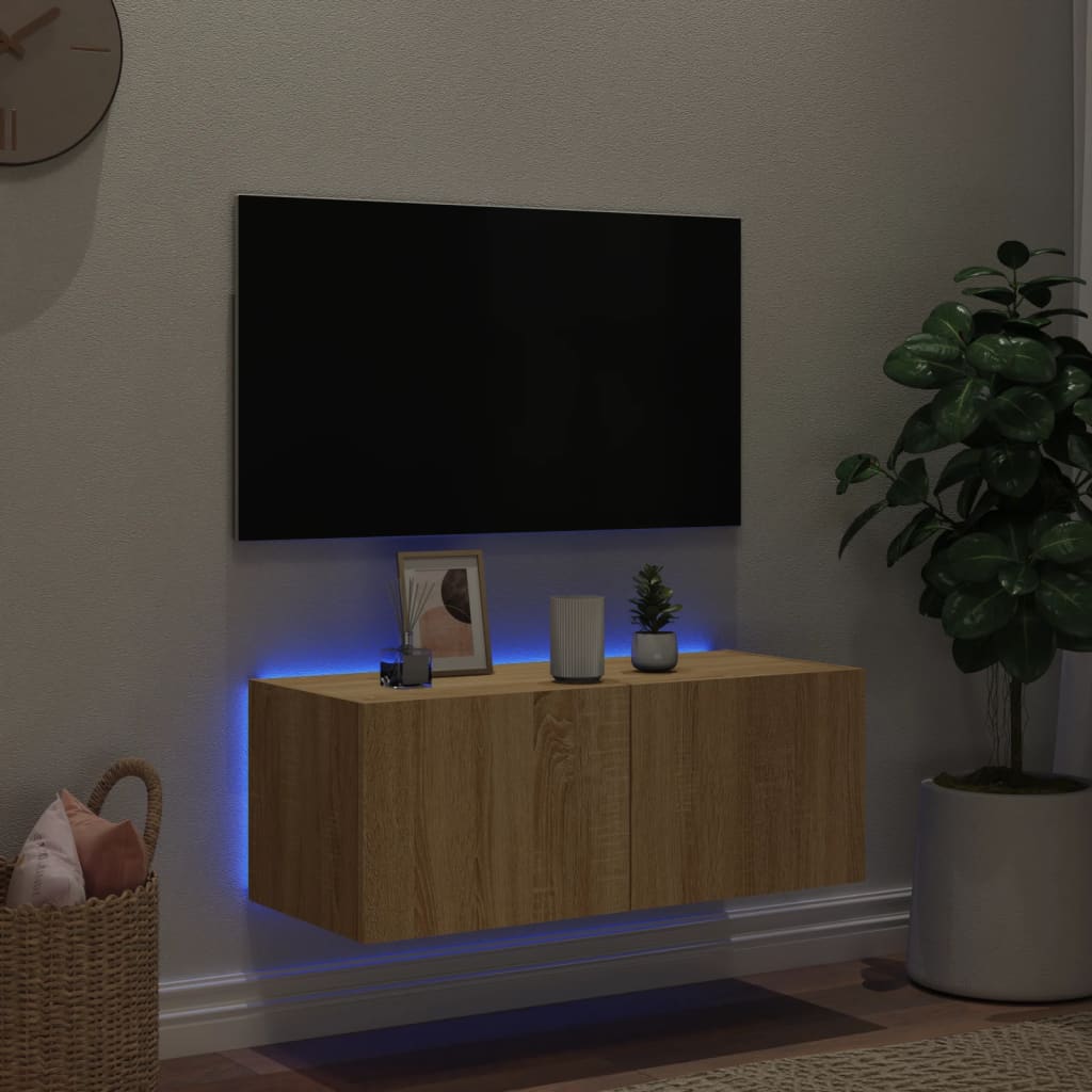 Väggmonterad tv-bänk LED sonoma-ek 80x35x31 cm