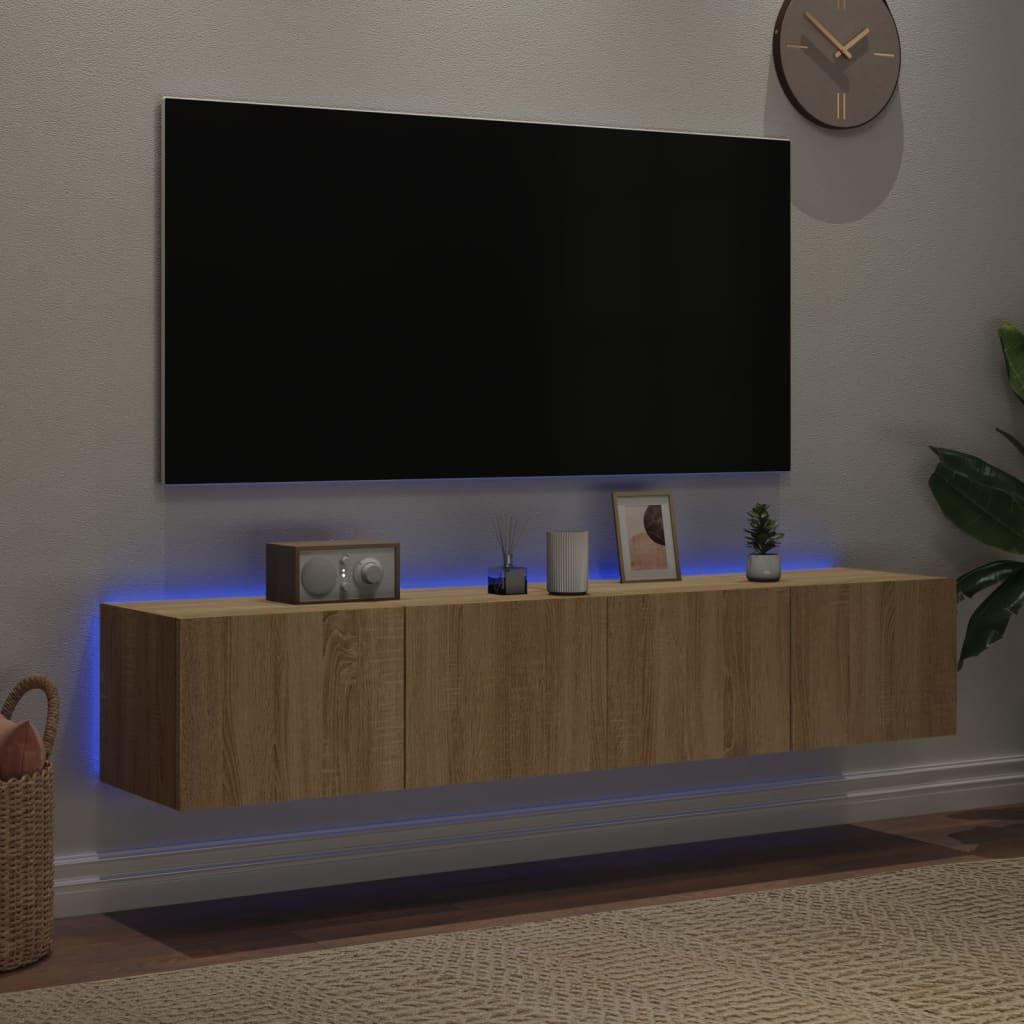 Väggmonterad tv-bänk LED 2 st sonoma-ek 80x35x31 cm