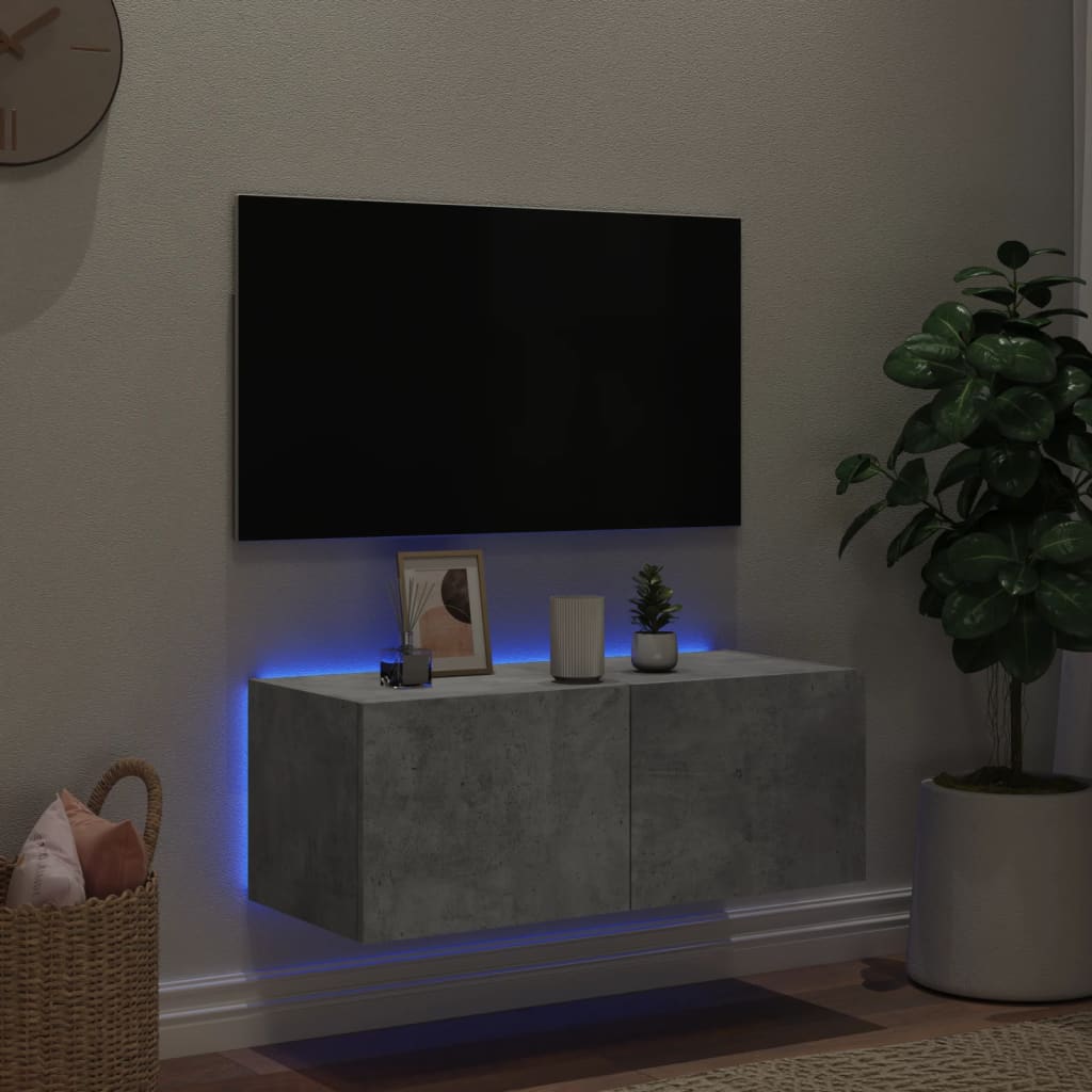 Väggmonterad tv-bänk LED betonggrå 80x35x31 cm