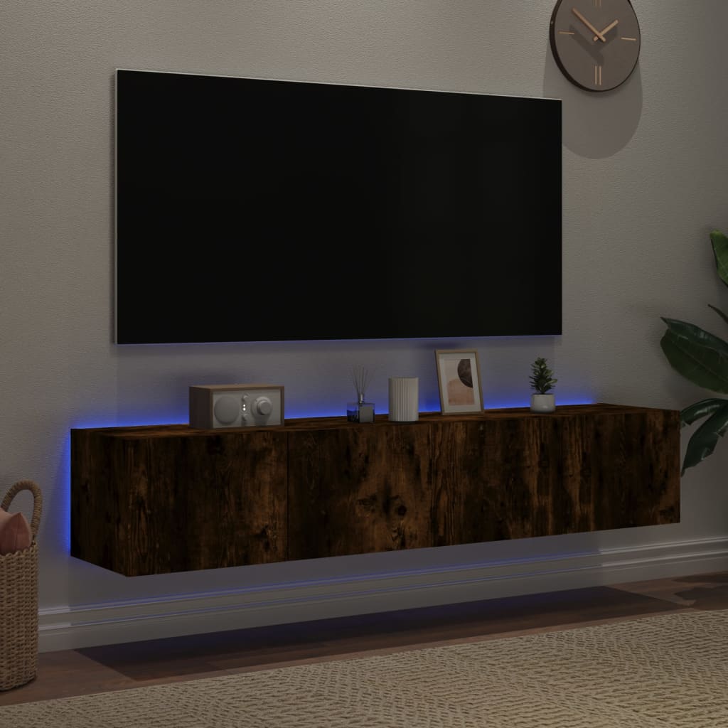 Väggmonterad tv-bänk LED 2 st rökfärgad ek 80x35x31 cm