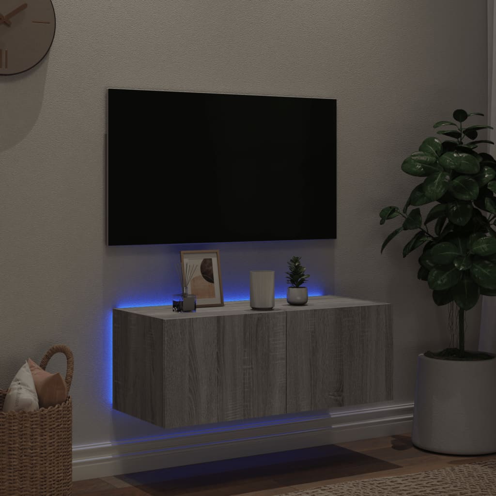 Väggmonterad tv-bänk LED grå sonoma 80x35x31 cm