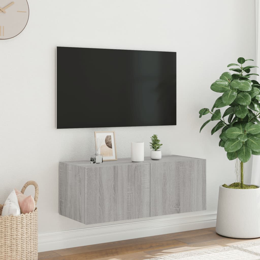 Väggmonterad tv-bänk LED grå sonoma 80x35x31 cm