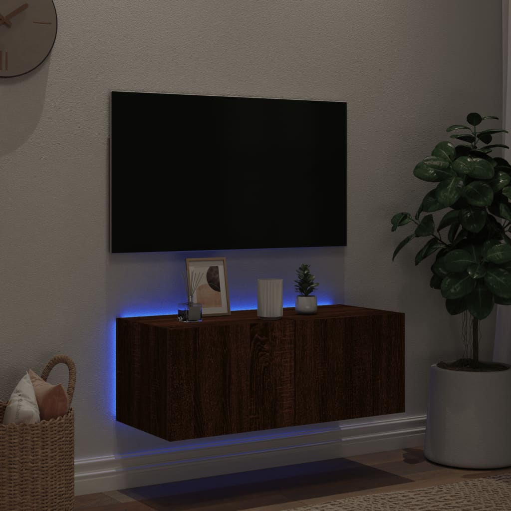 Väggmonterad tv-bänk LED brun ek 80x35x31 cm