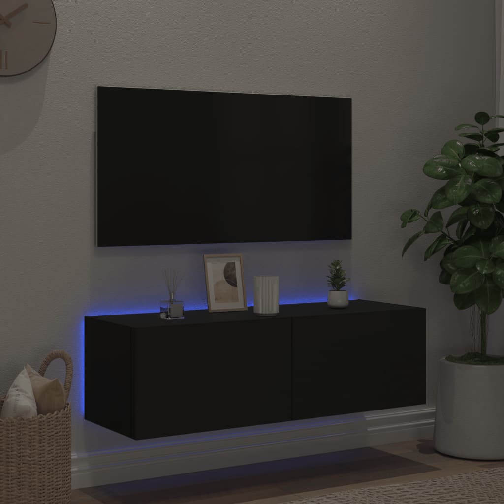 Väggmonterad tv-bänk LED svart 100x35x31 cm